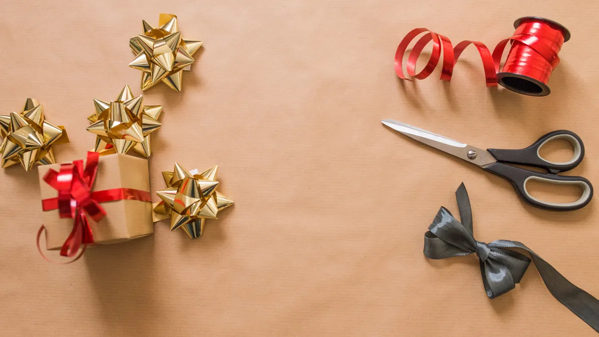 Gift wrapping tools and accessories — The Complete Guide Gift box, ribbon curls, scissors, and decorative wrapping bows